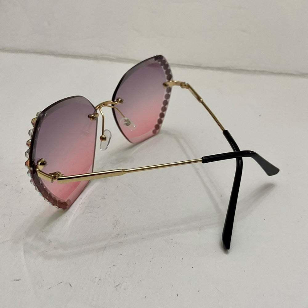 Lot of 2 Vintage Sunglasses- Squarish White and Pinkish with Rhinestones