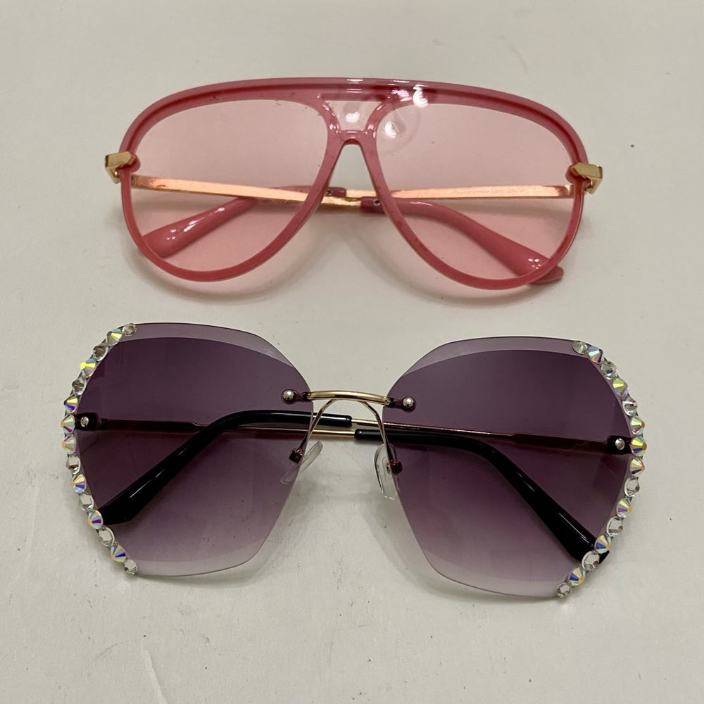 Lot of 2 Vintage Sunglasses- Squarish White and Pinkish with Rhinestones