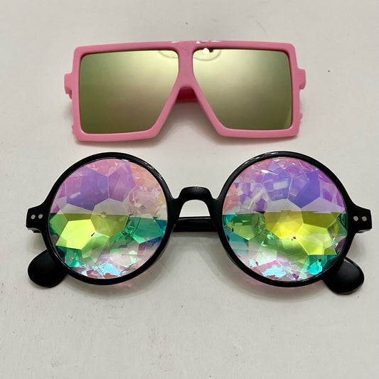 Lot of 2 Vintage Sunglasses- Iridescent Round and Squarish Mirrored Pink
