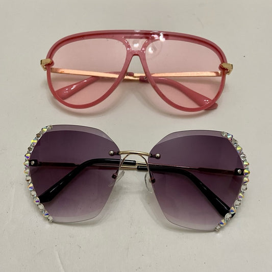 Lot of 2 Vintage Sunglasses- Pink Rectangular and Smoky Gray with Rhinestones