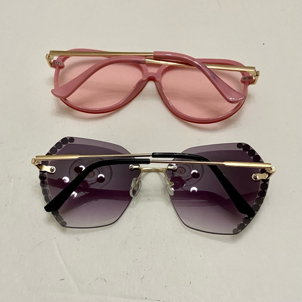 Lot of 2 Vintage Sunglasses- Pink Rectangular and Smoky Gray with Rhinestones