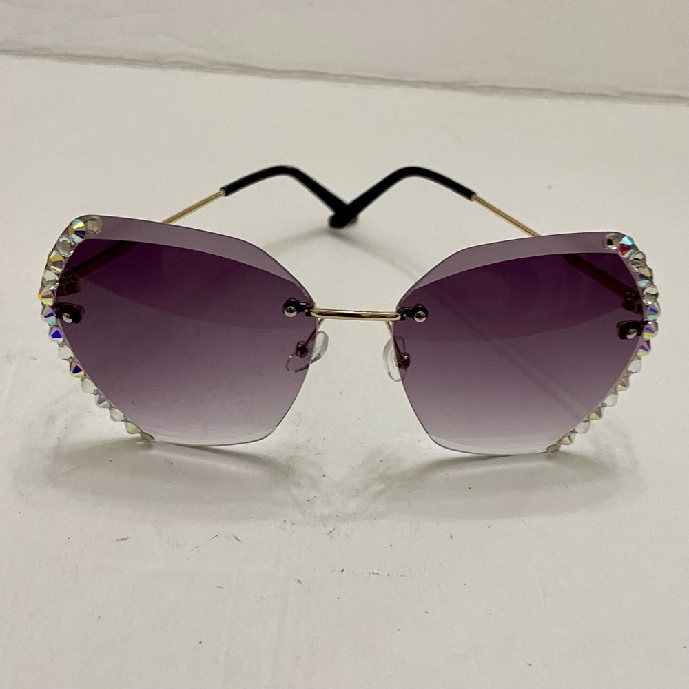 Lot of 2 Vintage Sunglasses- Pink Rectangular and Smoky Gray with Rhinestones