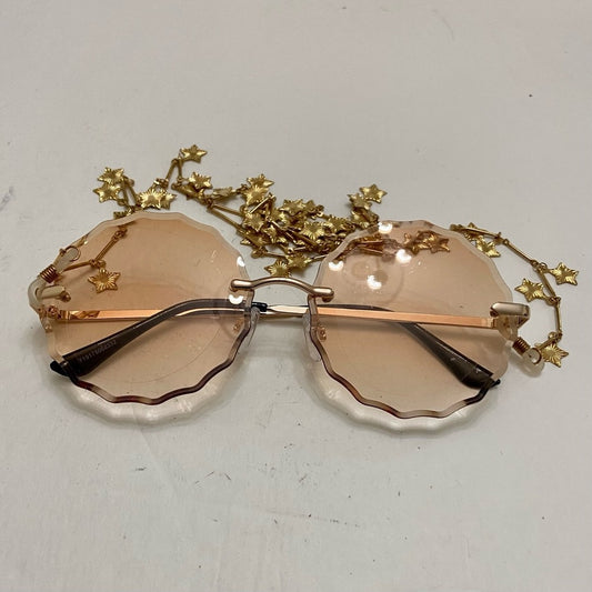 Amber Gold Round Sunglasses with Lanyard