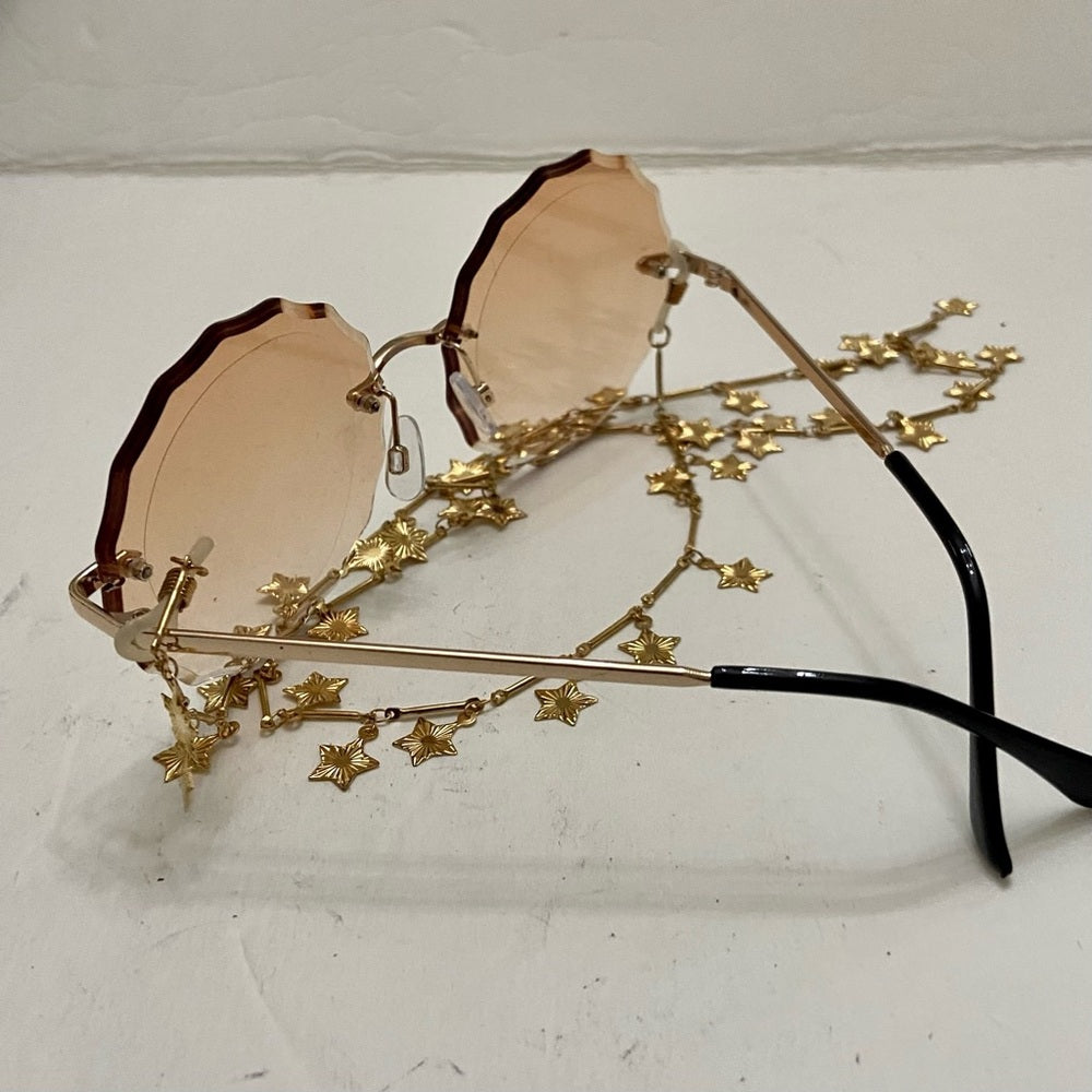 Amber Gold Round Sunglasses with Lanyard
