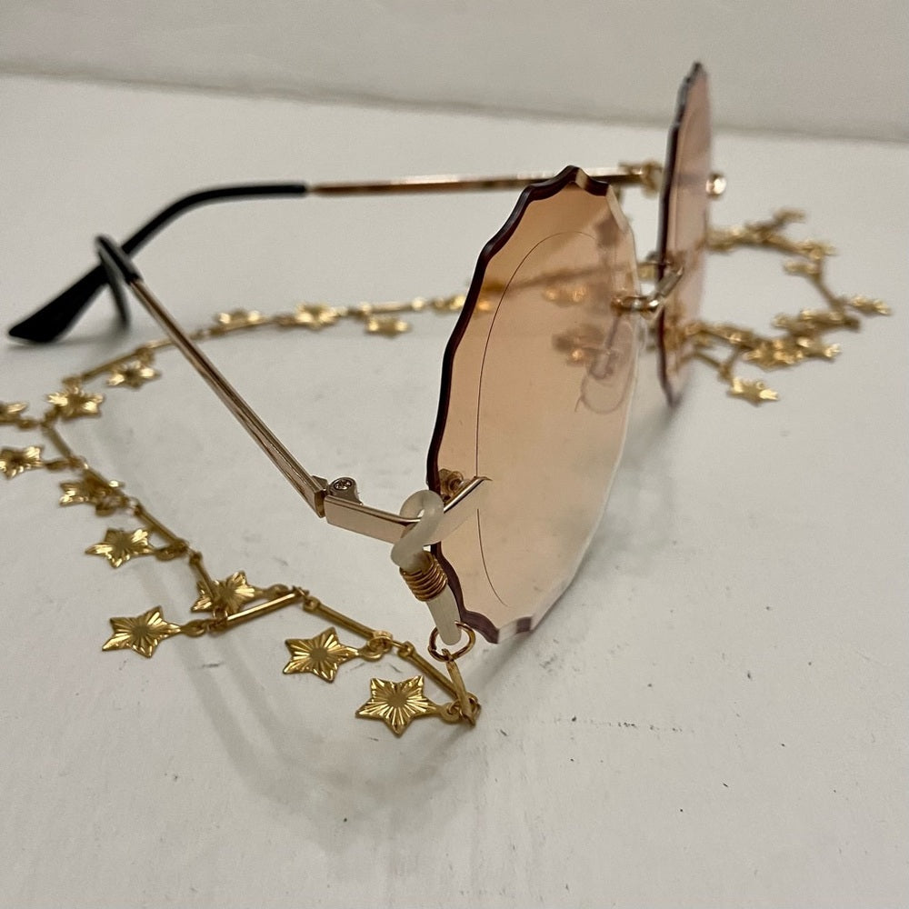 Amber Gold Round Sunglasses with Lanyard