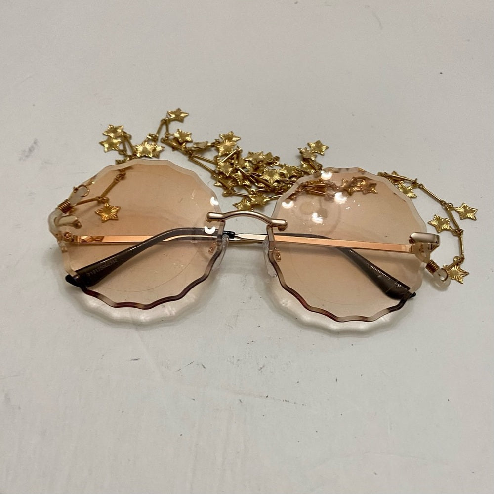 Amber Gold Round Sunglasses with Lanyard