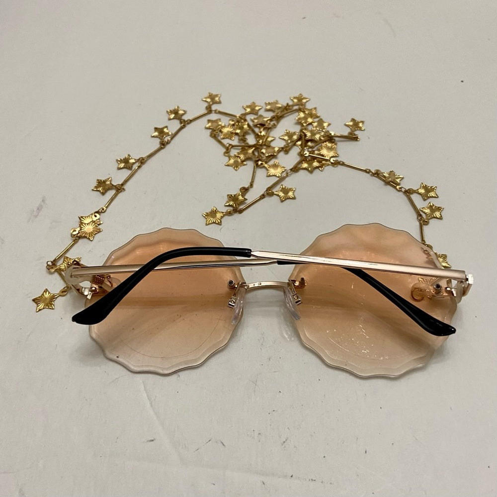 Amber Gold Round Sunglasses with Lanyard