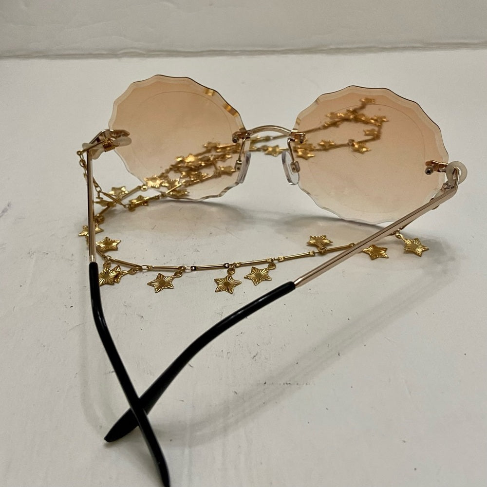 Amber Gold Round Sunglasses with Lanyard