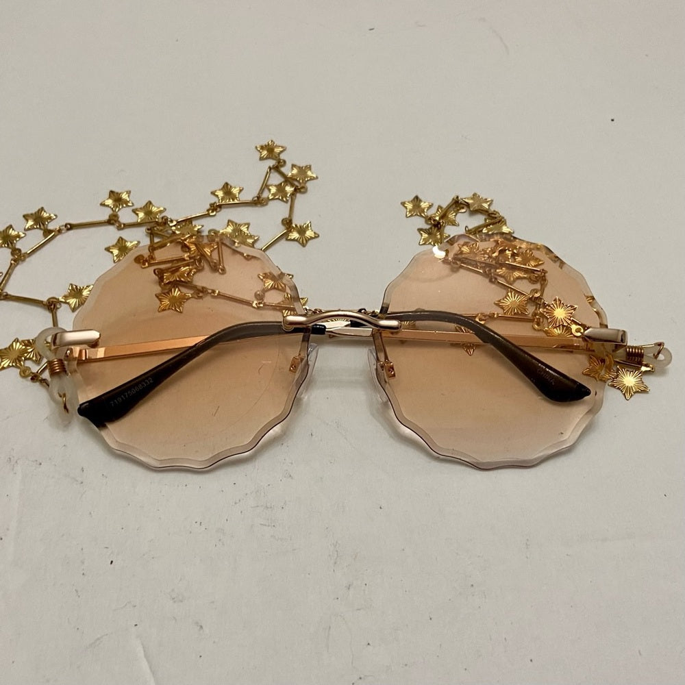 Amber Gold Round Sunglasses with Lanyard