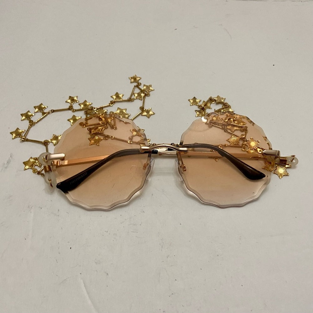 Amber Gold Round Sunglasses with Lanyard