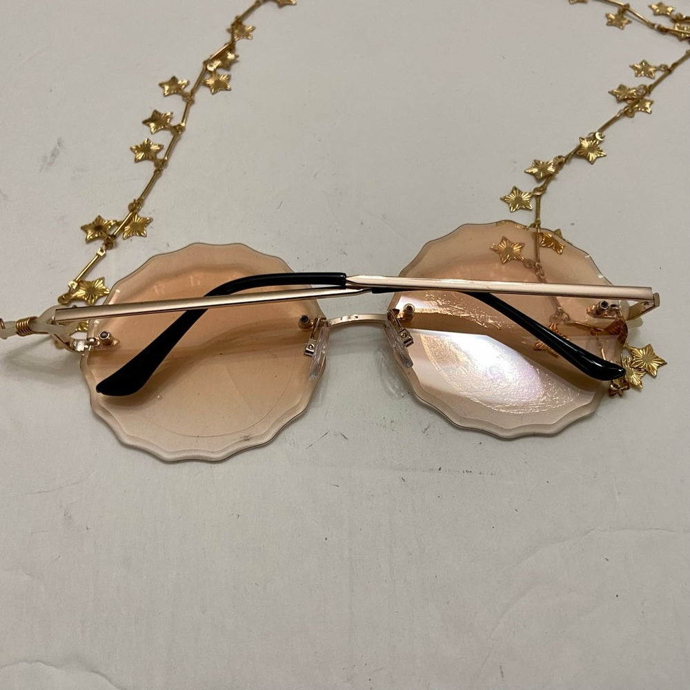 Amber Gold Round Sunglasses with Lanyard