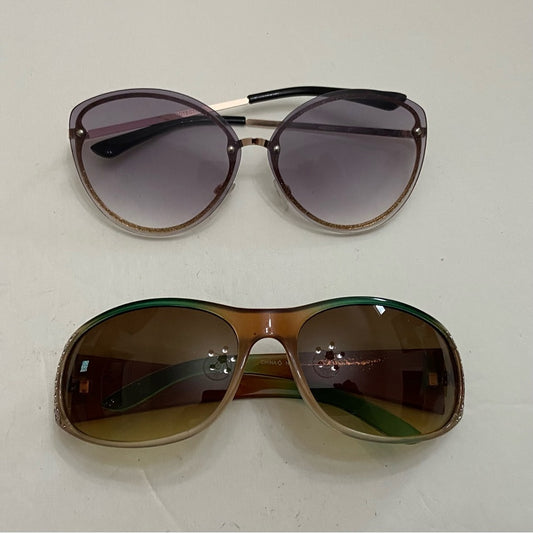 Lot of 2 Vintage Sun Glasses-Smoky Gray and Brownish- Green with Rhinestones