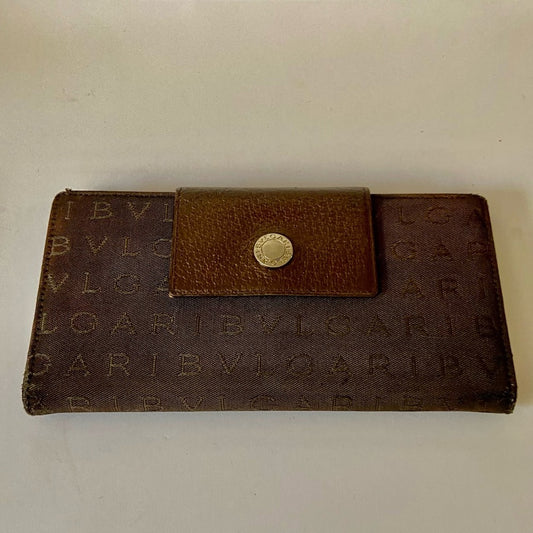 Bulgari Dark Brown Mono Canvas Trifold Long Wallet