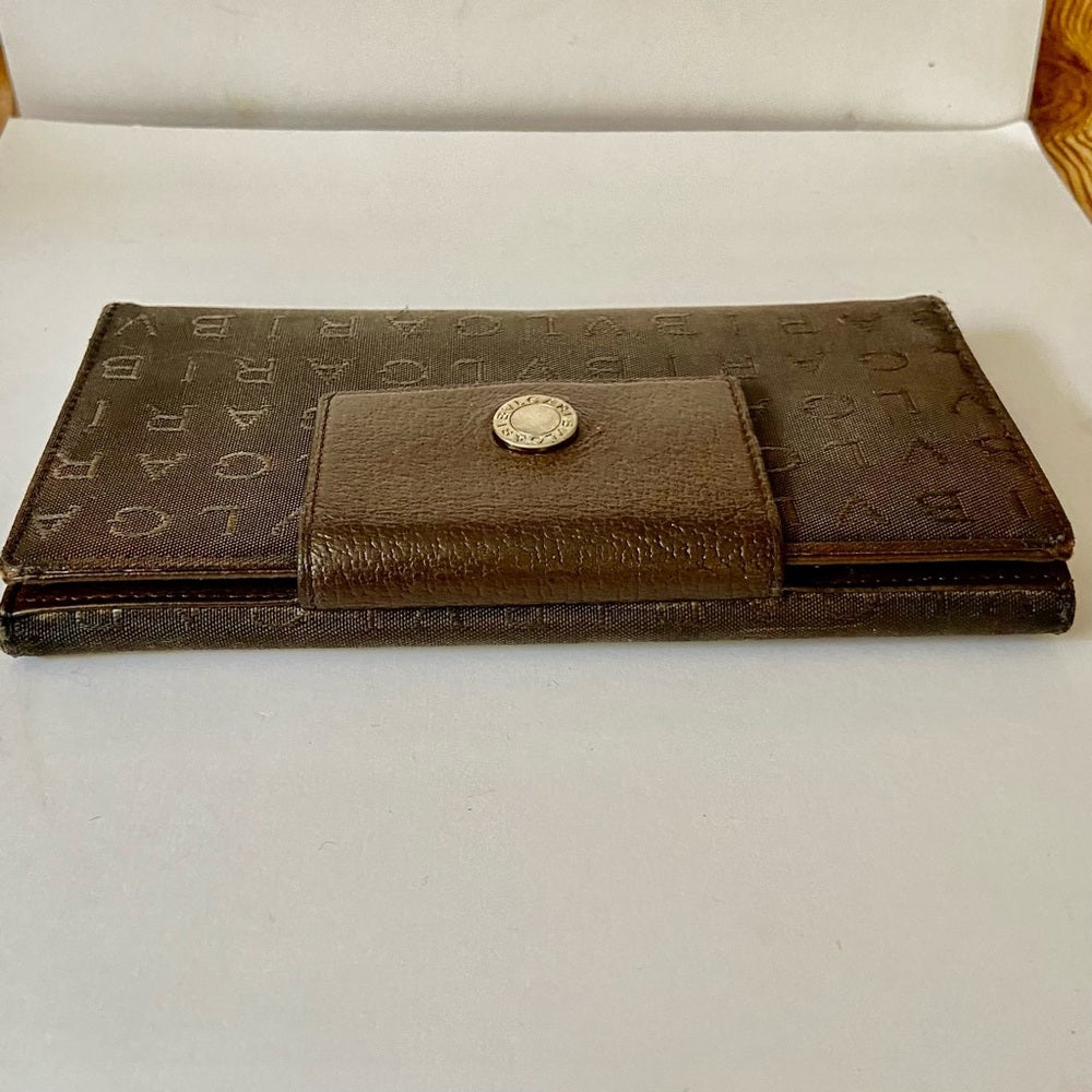 Bulgari Dark Brown Mono Canvas Trifold Long Wallet