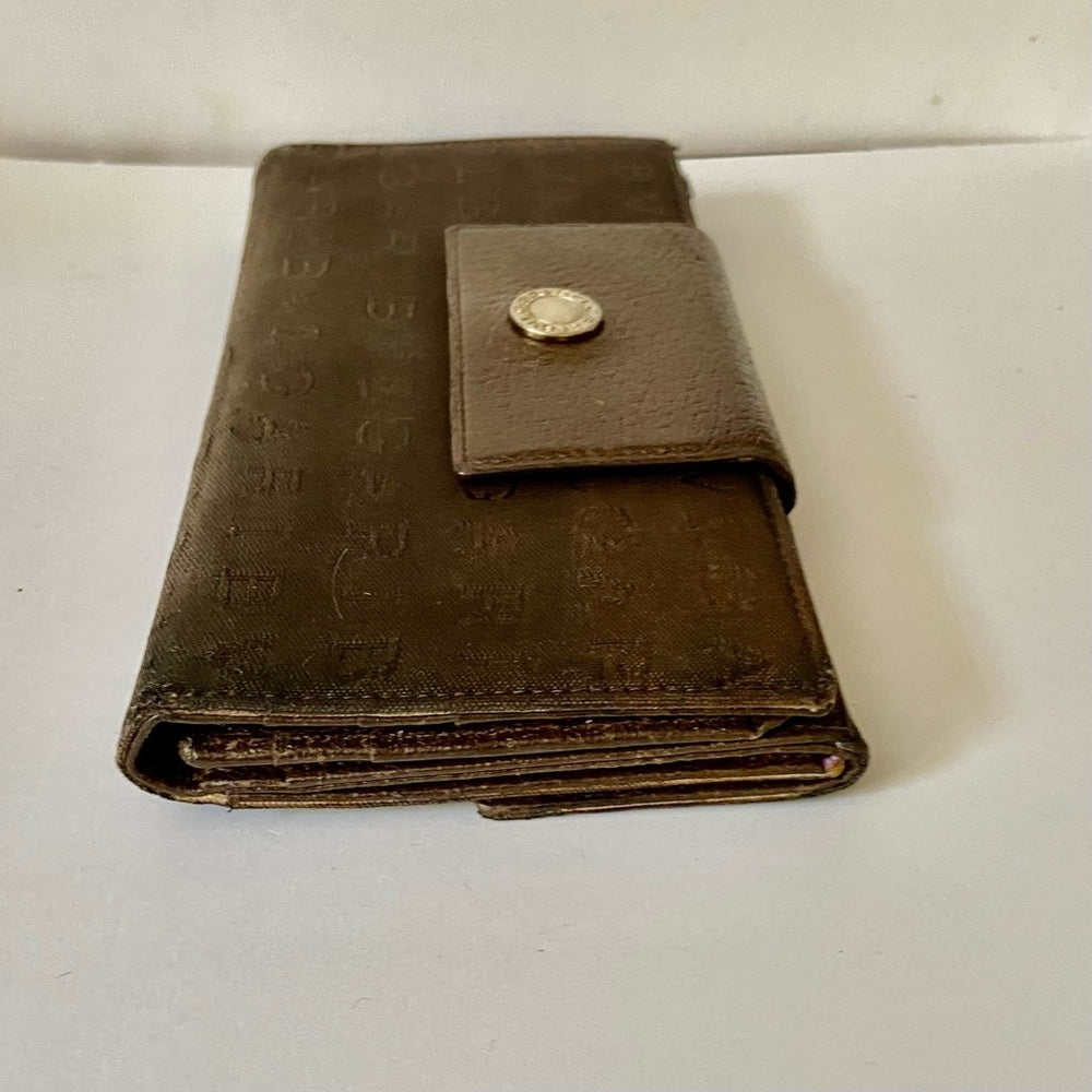 Bulgari Dark Brown Mono Canvas Trifold Long Wallet
