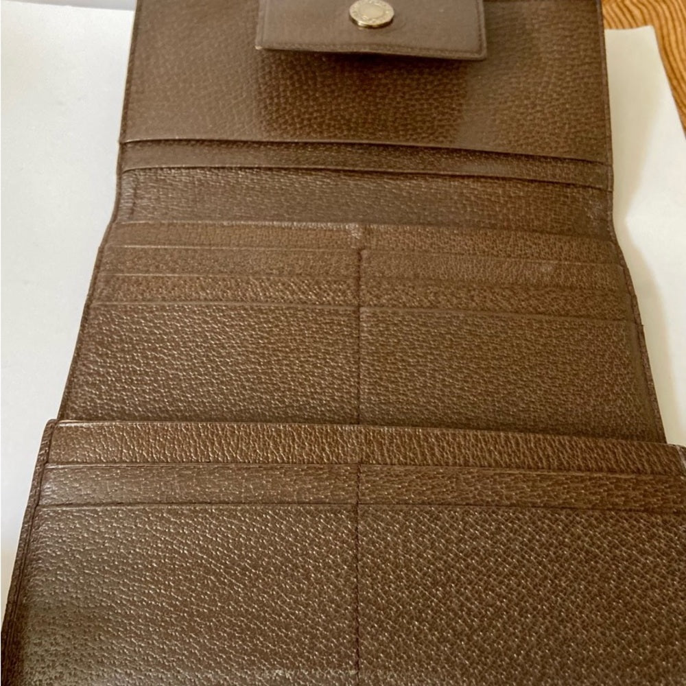 Bulgari Dark Brown Mono Canvas Trifold Long Wallet