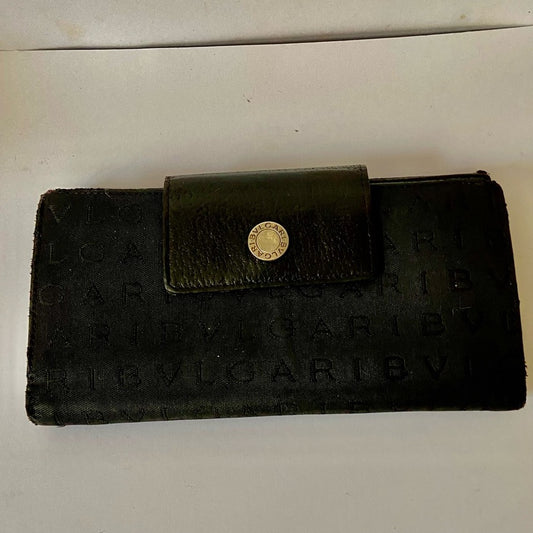 Bulgari Black Mono Coated Canvas Trifold Long Wallet