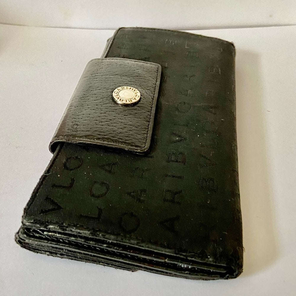 Bulgari Black Mono Coated Canvas Trifold Long Wallet