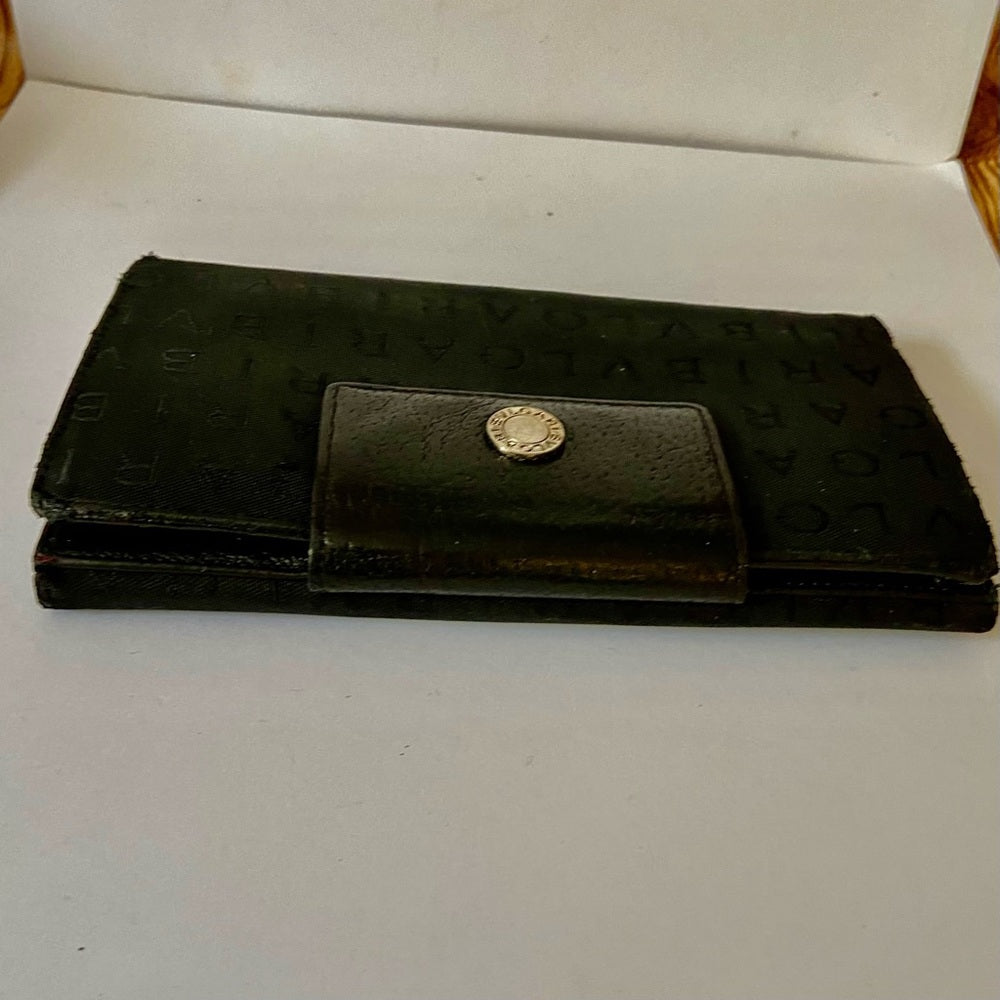 Bulgari Black Mono Coated Canvas Trifold Long Wallet