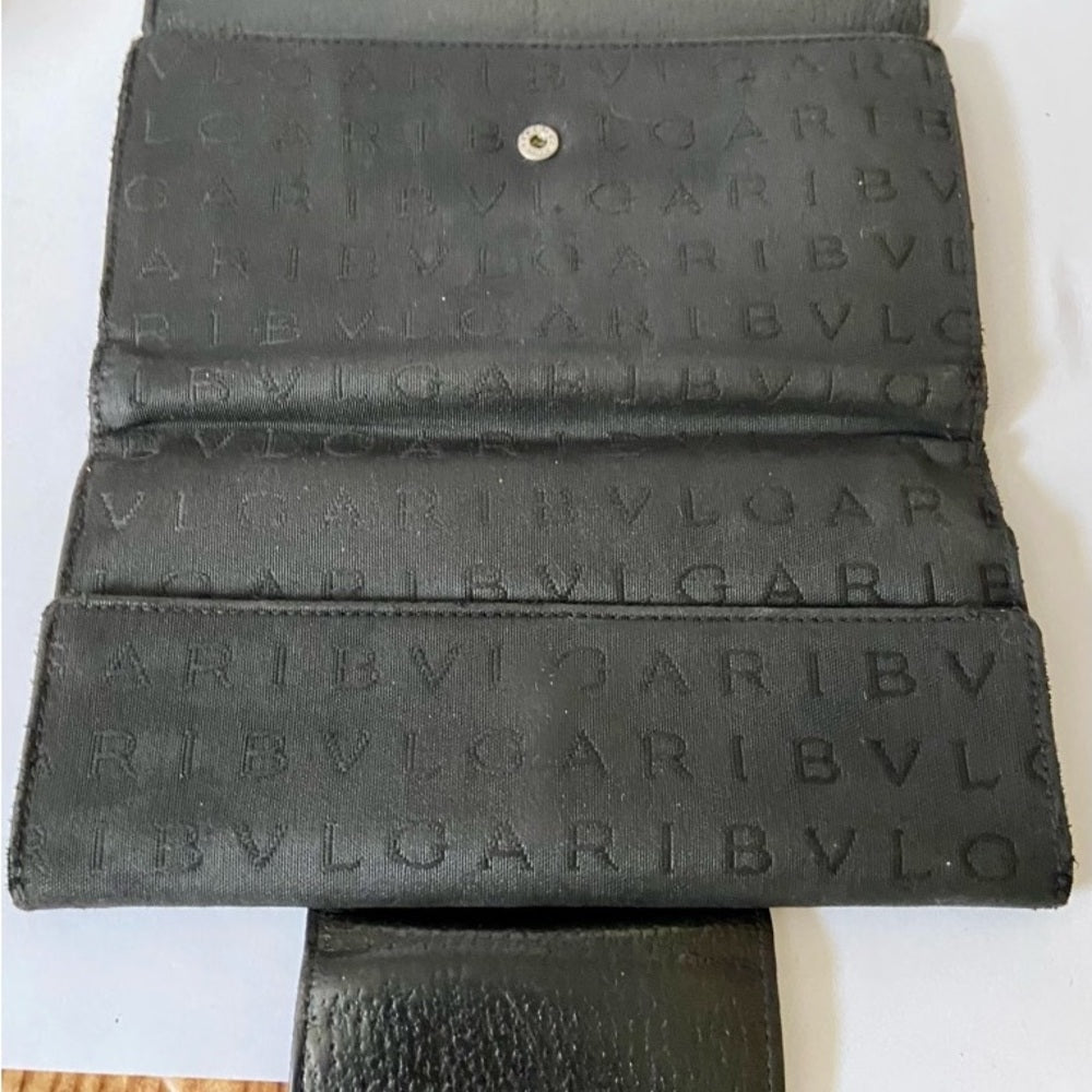 Bulgari Black Mono Coated Canvas Trifold Long Wallet