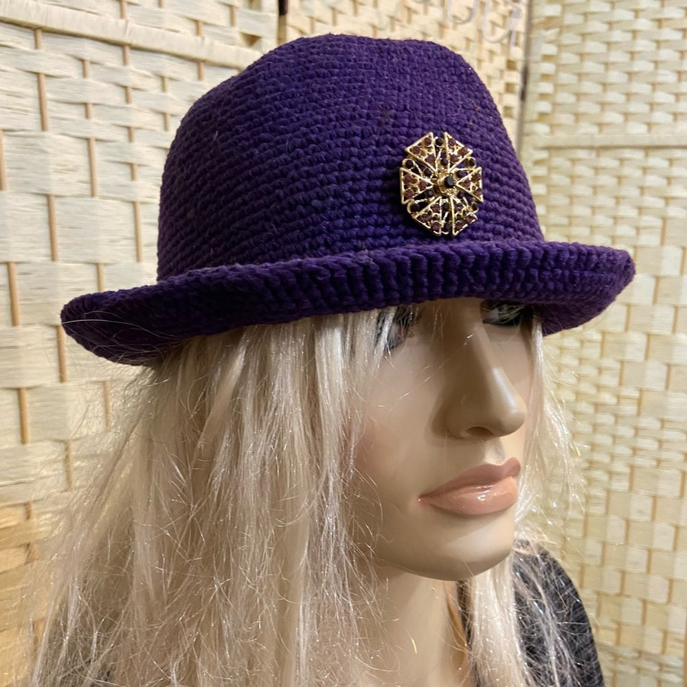 Beautiful, Aquamarine Hand Knitted Beanie Hat w/ Hand Crafted Accent
