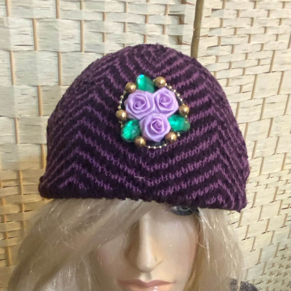 Beautiful, Aquamarine Hand Knitted Beanie Hat w/ Hand Crafted Accent