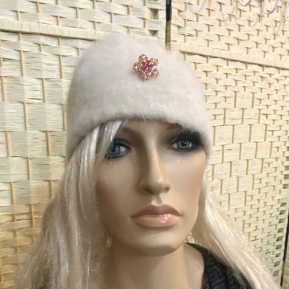 Beautiful, Aquamarine Hand Knitted Beanie Hat w/ Hand Crafted Accent
