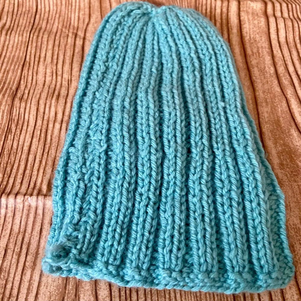 Beautiful, Aquamarine Hand Knitted Beanie Hat w/ Hand Crafted Accent