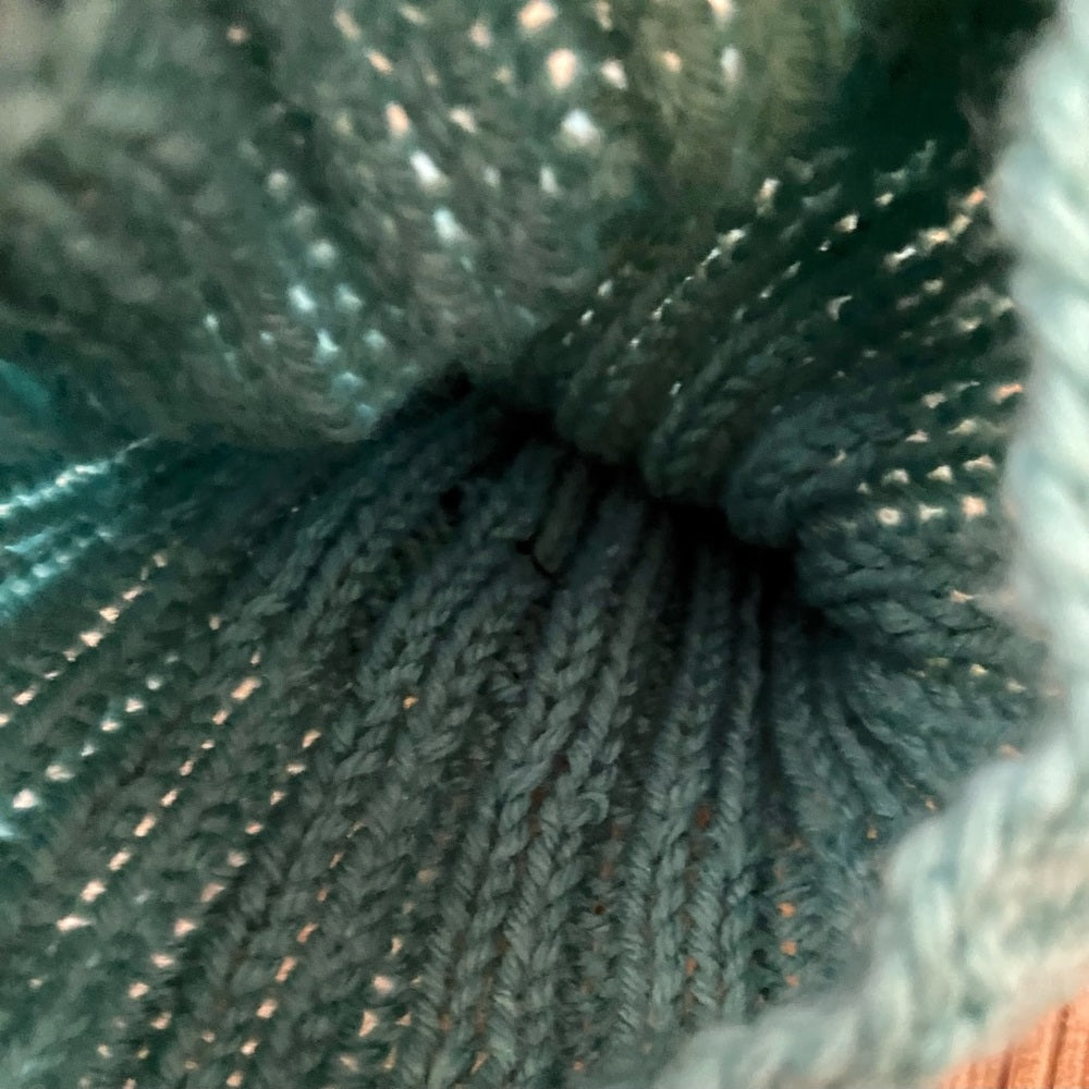Beautiful, Aquamarine Hand Knitted Beanie Hat w/ Hand Crafted Accent