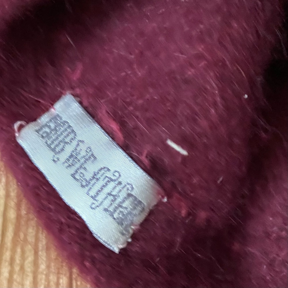 Beautiful, Fair Weather, Burgundy Angora Knitted Beanie Hat with Floral Accent